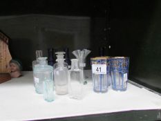 A mixed lot of old chemist bottles including Bristol Blue