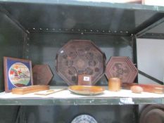 A shelf of wooden items