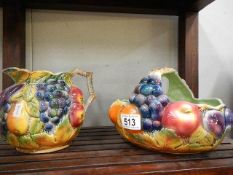 A Falcon ware jug and a fruit basket