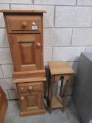 A pair of pine bedside chests and a pine stand