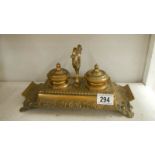 An Edwardian brass 2 compartment ink stand