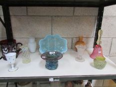 A mixed lot of glass ware including art glass and satin glass