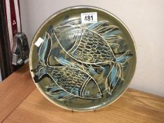 A 1973 studio pottery Alvingham pottery plate with fish decoration
