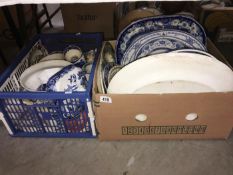 2 boxes of 19th & 20th Century blue and white china plates A/F