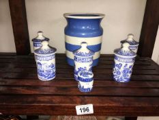 5 Spode continental views blue & white spice jars & 1 other & a TG Green storage jar with wrong