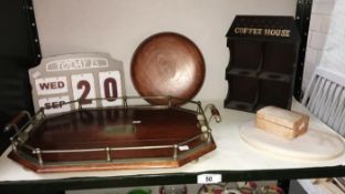 A vintage tray & other wooden items