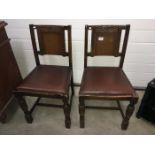 Two 1920's dining chairs with leather seats