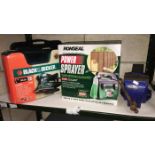 A boxed Ronseal power sprayer, a boxed Black & Decker Kazzoek plane,