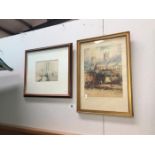 2 framed and glazed pictures of Lincoln Cathedral and scarecrow in field