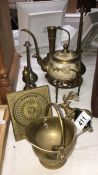 A quantity of brassware including scent burners, coal scuttle etc.