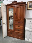 A single satin walnut wardrobe with mirror door,