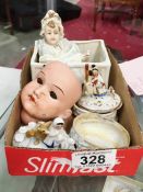 A collection of china including dolls head & trinket pot etc.