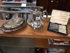 A Victorian silver plated teapot,