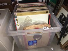 A box of LP records including Tom Jones, The Drifters & Rex Harrison etc.