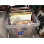 A box of LP records including Tom Jones, The Drifters & Rex Harrison etc.