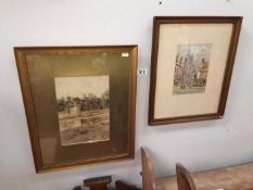 A pair of framed and glazed pictures town scene and picture of York Cathedral