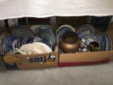 2 boxes of 19th century & 20th century blue & white plates A/F