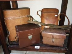 4 vintage leather boxes/cases for cameras & binoculars