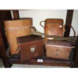 4 vintage leather boxes/cases for cameras & binoculars