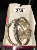 2 white metal bangles & 2 white metal bracelets including silver