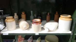 11 old earthenware jars & glass bottles including Andrews & Heath Coventry