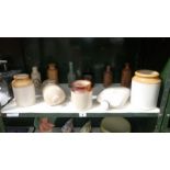 11 old earthenware jars & glass bottles including Andrews & Heath Coventry