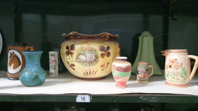 A good collection of pottery items including jardinier & Japanese etc.