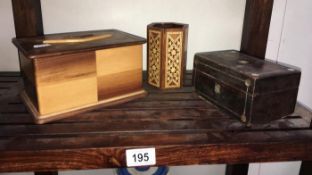 2 wooden boxes & a wooden pen/pencil holder