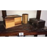 2 wooden boxes & a wooden pen/pencil holder