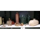 A mixed lot including stoneware glass bottles & brassware