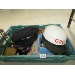 A collection of Royal Mail/post office/GPO memorabilia including hats, scales, pouches,