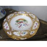 4 Copeland hand painted birds of paradise dishes,