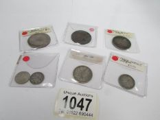 A South African bronze 1898, a silver 3d 1892, A sixpence 1896, a shilling 1892,