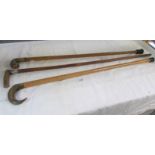 3 walking sticks with horn handles