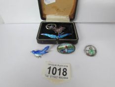 6 silver and enamel brooches