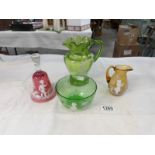 4 pieces of Mary Gregory glass