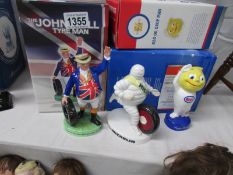 A Royal Doulton Esso Oil Drop Man, a John Bull tyre man and a Bibendum Michelin man figures,