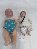 An AM dream baby 26cm/10" and one other German porcelain doll 22cm/8"