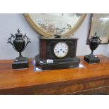 A Henri Marc 3 piece clock garniture with medallion stamp on mechanism 'Japu Freres 7 Ce,