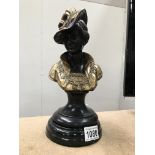 A stylish brass/bronze bust of a lady on plinth