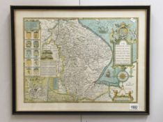 A framed and glazed map of Lincolnshire