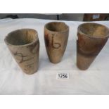 3 early studio pottery vases, no marks, one has chip and another has 2 cracks, 5.