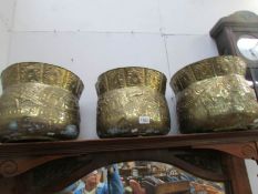 3 large brass jardinieres (possibly middle eastern)