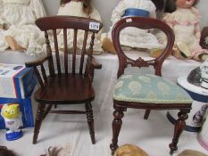 2 mahogany dolls chairs,