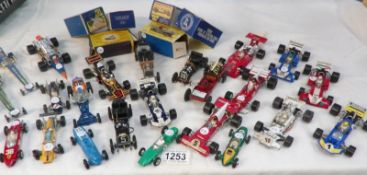 A collection of model toy racing cards including Lesney, Matchbox, Dinky, Corgi, Rio,