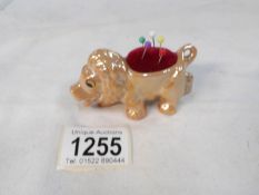 A 1960's Japanese lustre ware lion pin cushion