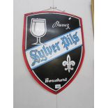 A Sylver Pils double sided shield advertising sign