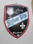 A Sylver Pils double sided shield advertising sign