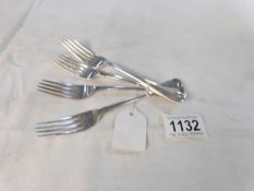 4 Georgian silver forks, London 1828/29,