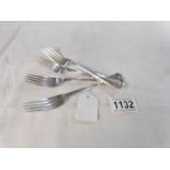 4 Georgian silver forks, London 1828/29,